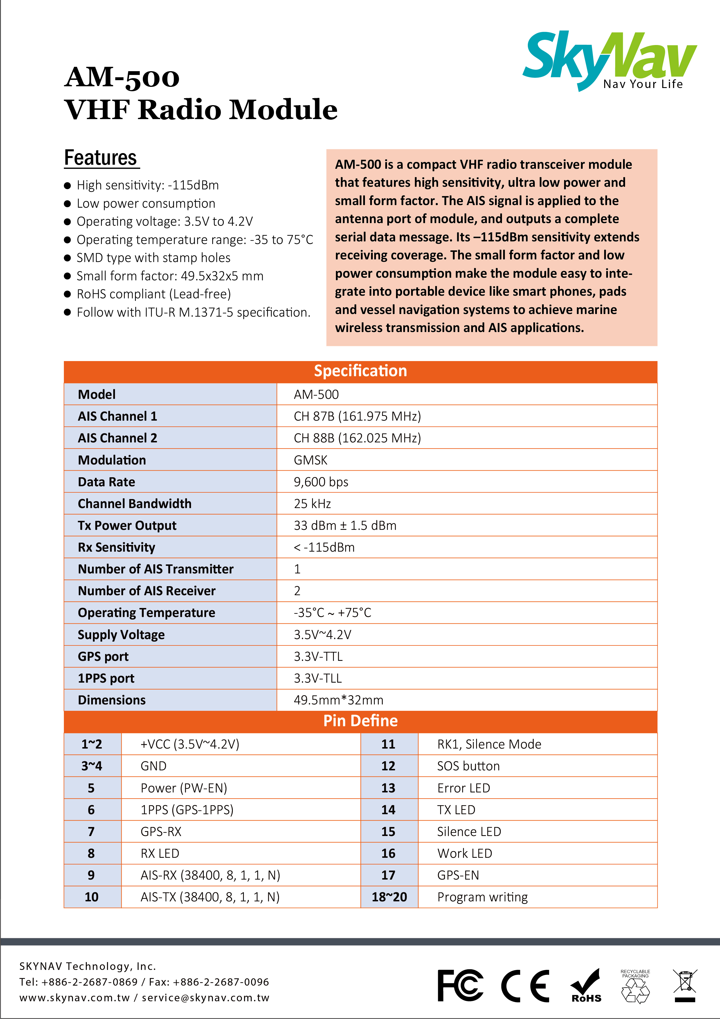 AM-500 VHF Radio Module for AIS